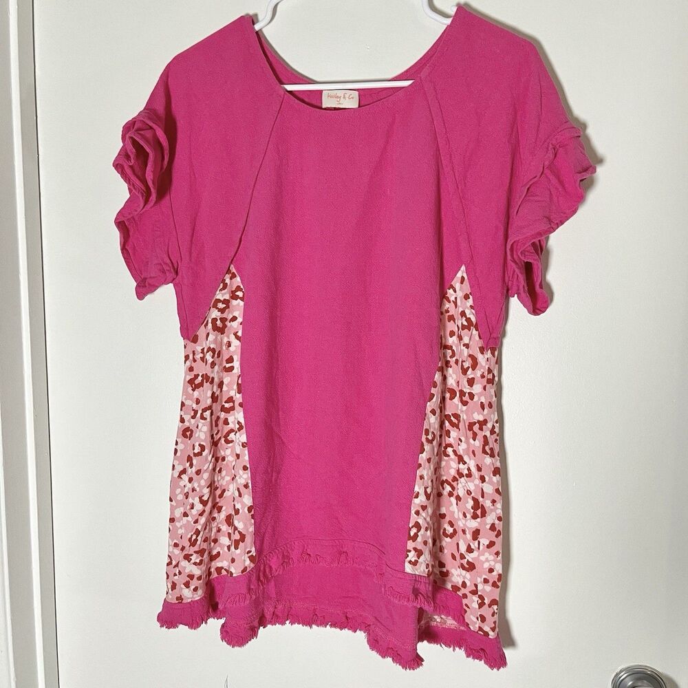 Women's pink shirt blouse by Hailey & Co size M Patchwork Boho